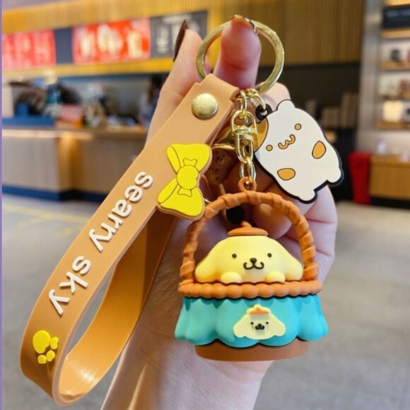 Pompom puppy cartoon sanrio silicone wristlet keychain Keyring - Picture 1 of 6